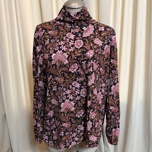 Sundance XXL 2X Pink & Brown Floral Mock Neck Top turtleneck long sleeve cotton